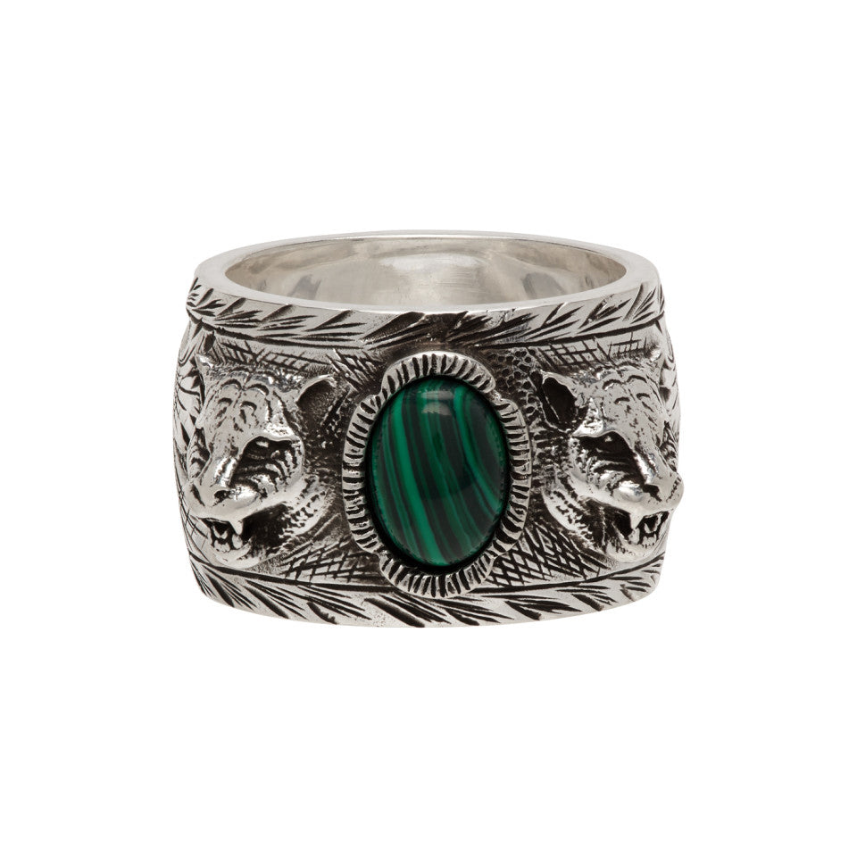 Double Gucci Feline Garden Green Ring