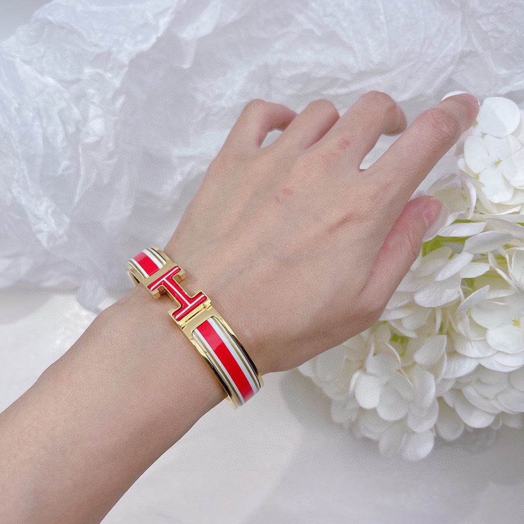 18K Clic Hermes Red & White Bracelet