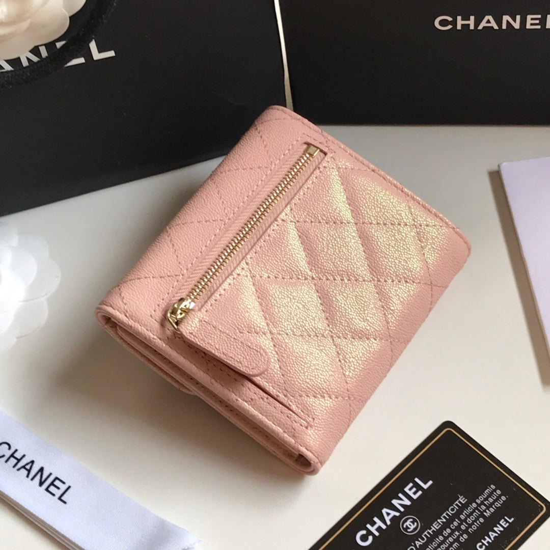 CHANEL FLAP CARD HOLDER 11.5 PALE PINK GRAINED CALFSKIN GOLD ICON