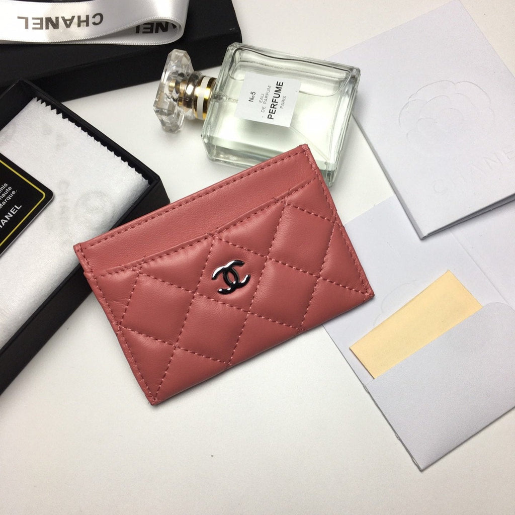 CHANEL CARD HOLDER 11.2 CORAL CALFSKIN SILVER ICON