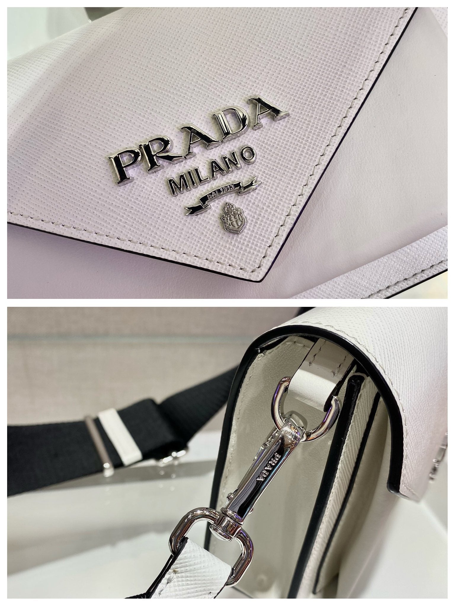 PRADA ENVELOPE FLAP BAG 20 IN WHITE SAFFIANO LEATHER