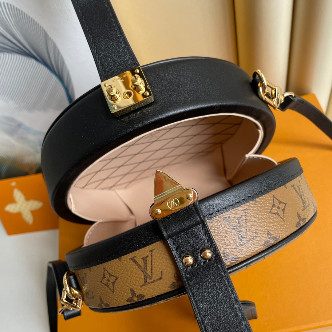 LOUIS VUITTON LV 25S PETITE BOITE CHAPEAU 17 IN BLACK MONOGRAM REVERSE CALFSKIN