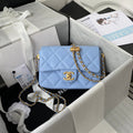 CHANEL 25S CLASSIC FLAP 19 CM IN PASTEL BLUE CAVIAR LEATHER WITH GOLD HARDWARE
