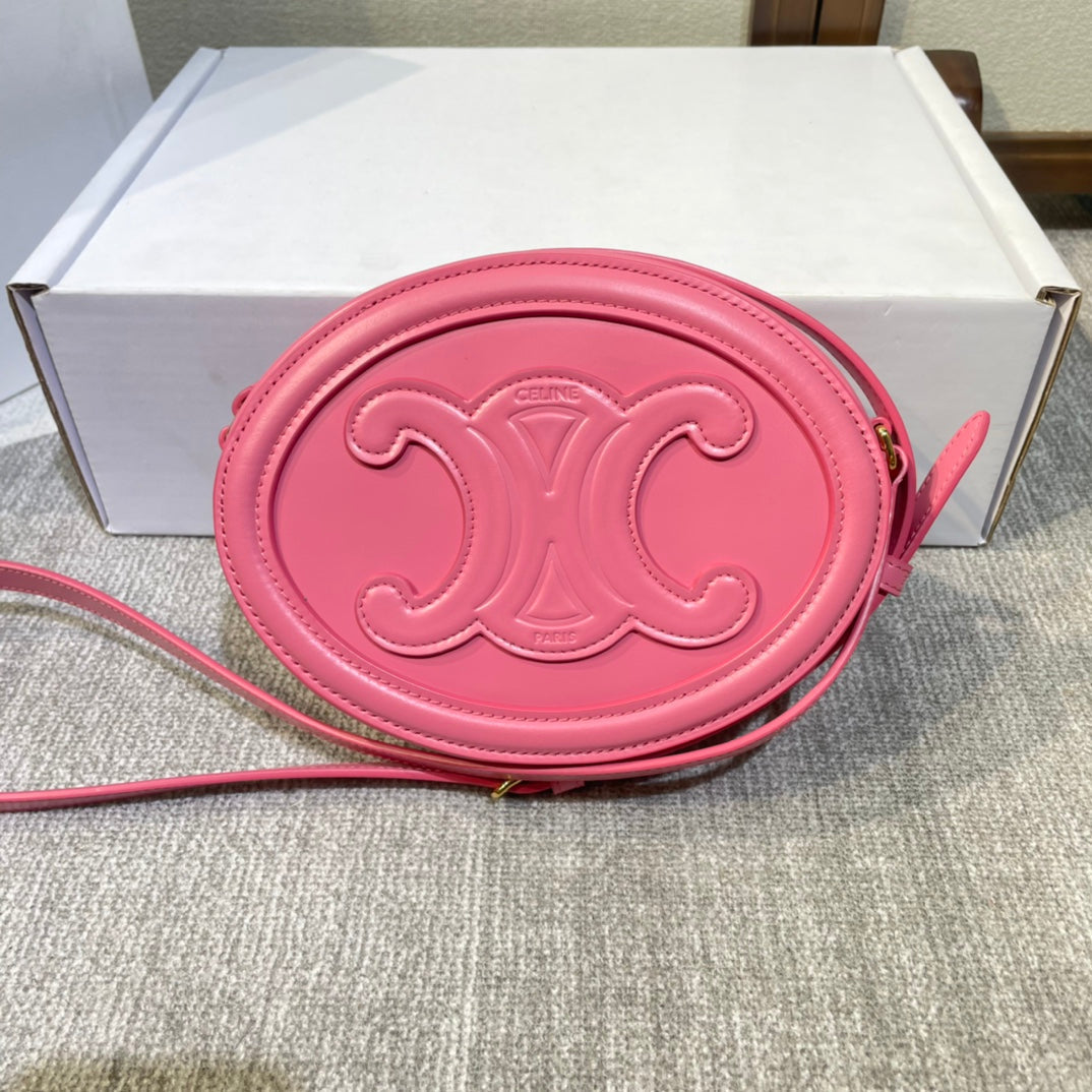 CELINE OVAL PURSE BAG 20 IN ROUGE PINK CALFSKIN