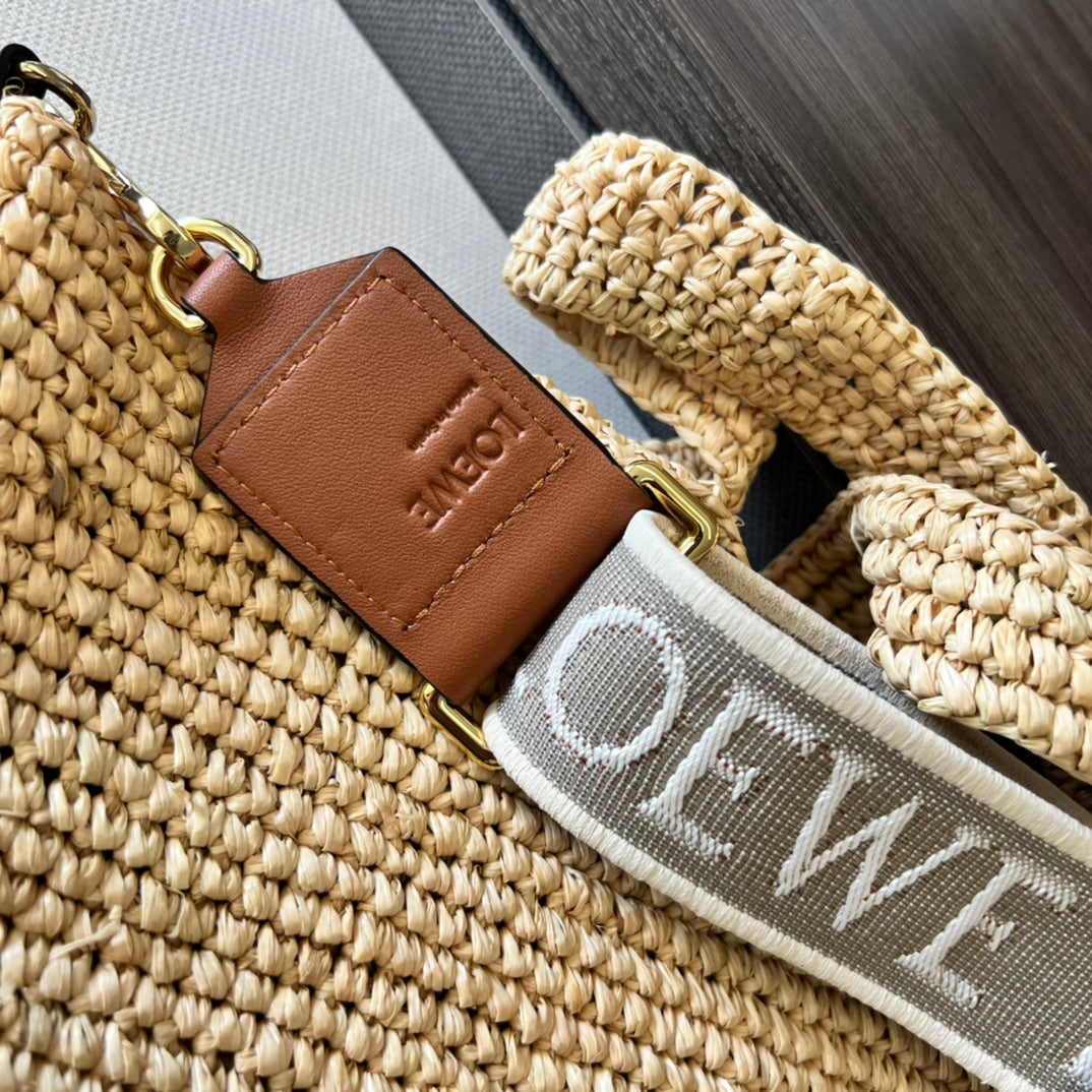 LOEWE 25S SLIT TOTE BAG 30 IN NATURAL CANVAS SHOULDER STRAP