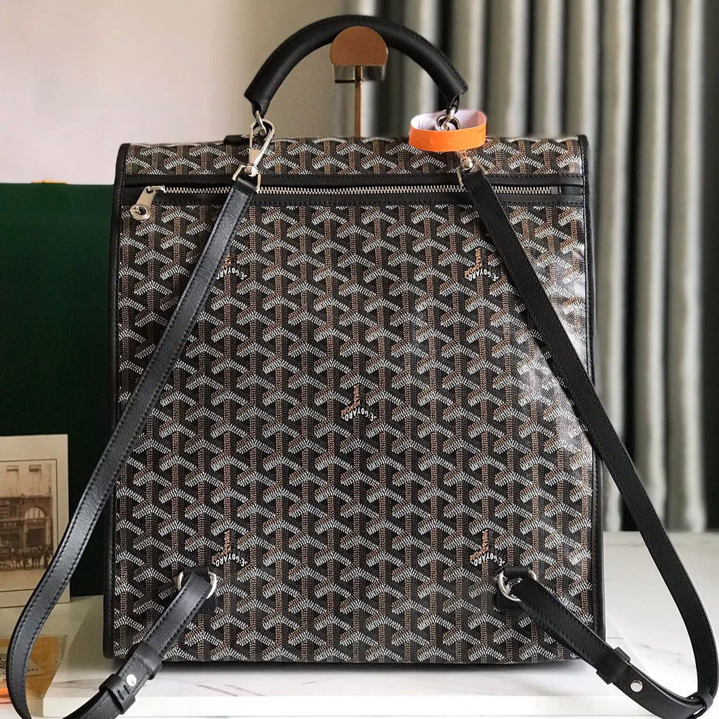 SAINT LÉGER BACKPACK 35 IN BROWN MIX BALCK GOYARDINE CANVAS AND CALFSKIN WITH CARTOON PATCH