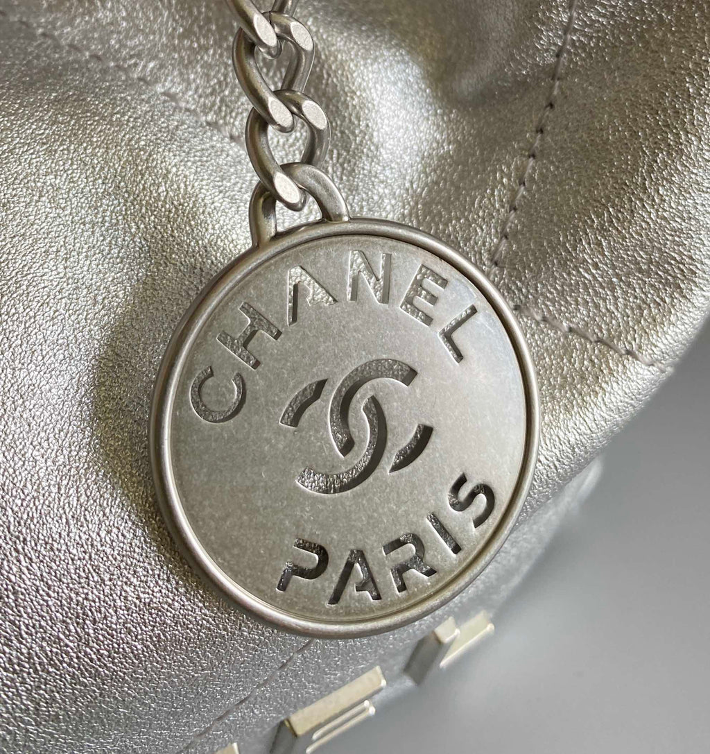 CHANEL HOBO MINI 20CM SILVER LAMBSKIN