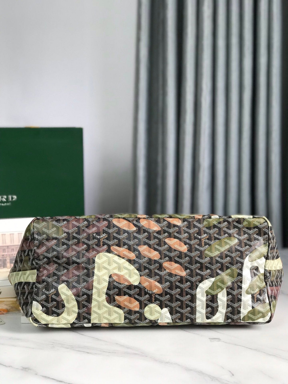 SAINT LOUIS GM BAG 40 IN GREEN LETTRES CAMOUFLAGE GOYARDINE CANVAS