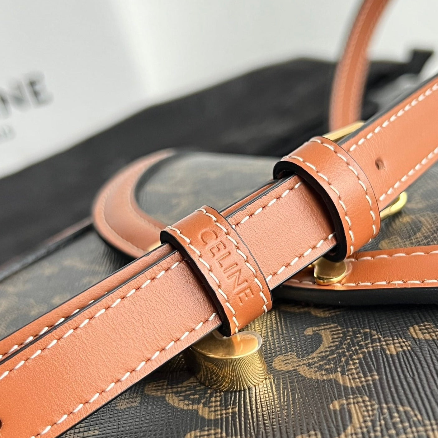 CELINE TRIOMPHE SHINY CALFSKIN HANDBAG 18 BLACK PARTERN