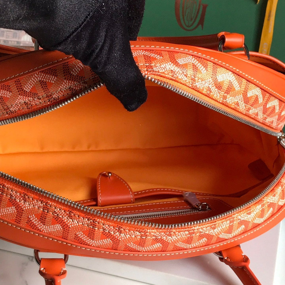 SAINT JEANNE BAG 35 IN RED ORANGE GOYARDINE CANVAS AND CALFSKIN