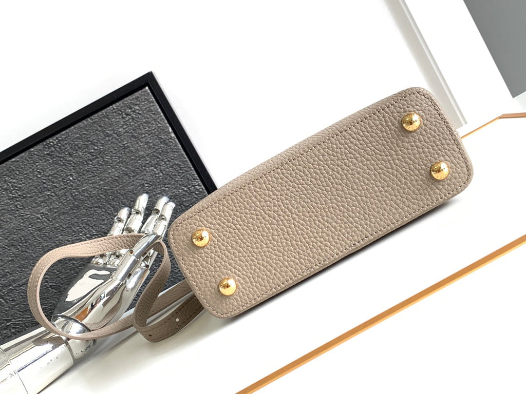 LOUIS VUITTON CAPUCINES MINI 21 IN KHAKI BROWN TAURILLON GOLD HARDWARE
