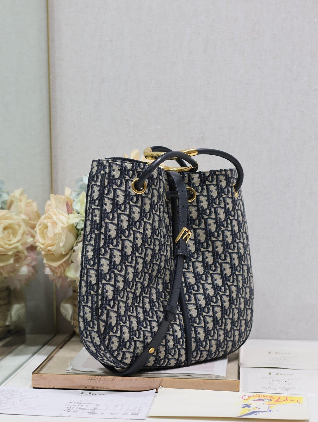 DIOR MEDIUM 34 NOLITA BAG IN BLUE MONOGRAM OBLIQUE JACQUARD