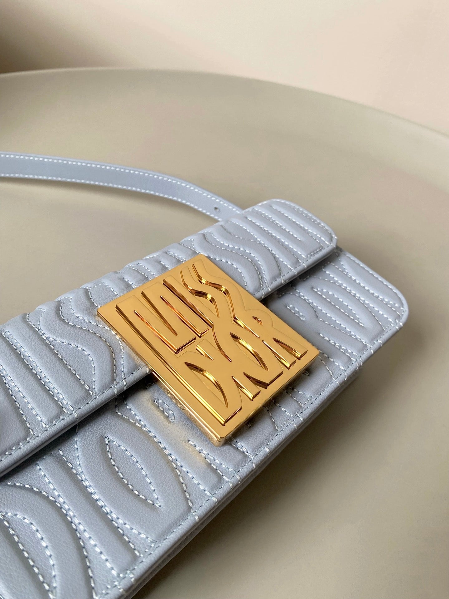 DIOR MEDIUM FLAP BAG 22 IN BABY BLUE QUILTED ALLOVER CALFSKIN