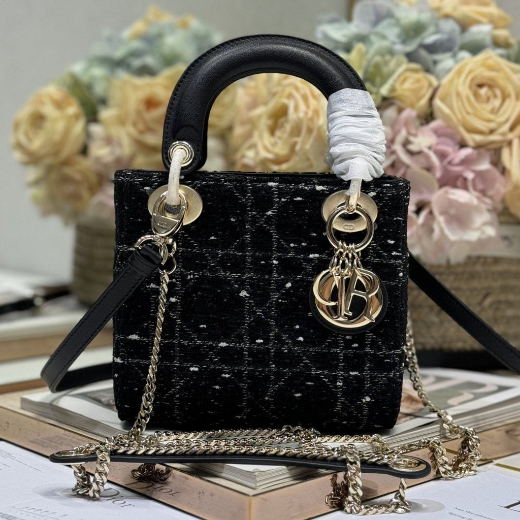 DIOR MINI 17 LADY BAG IN BLACK CANNAGE TWEED