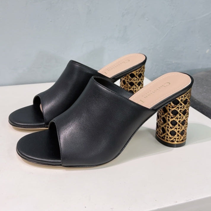 DIOR ICON HEELED SLIDE BLACK CALFSKIN 95 MM
