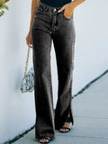 Washed Split-Hem Denim Pants