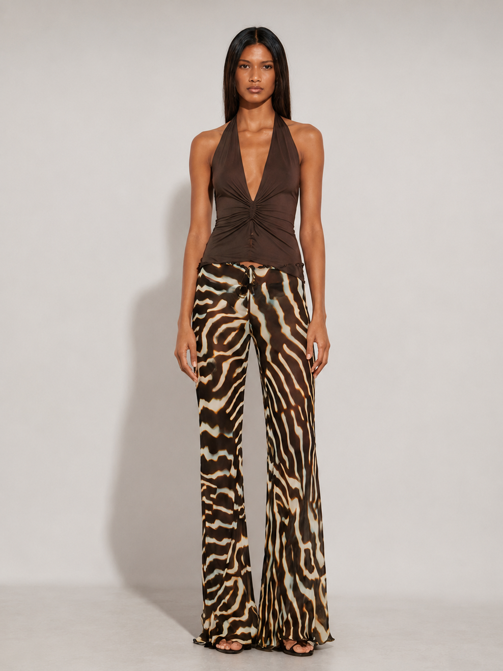 Abstract Zebra Flared Pants