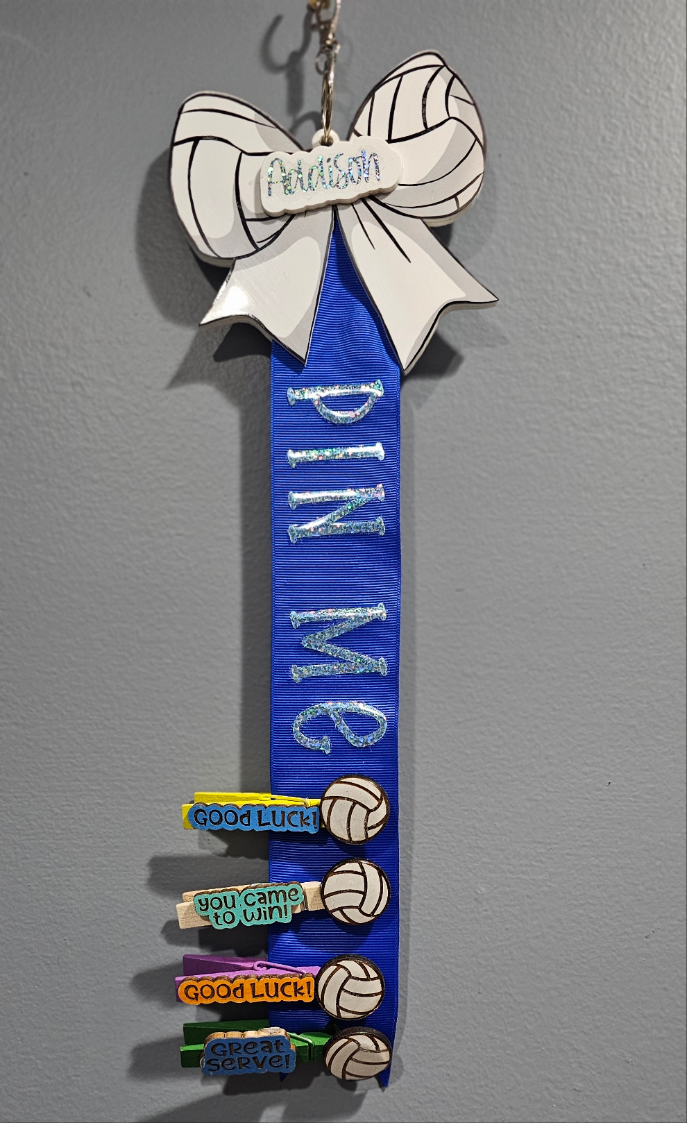 Pin Me Volleyball  Clothespin Clip Holder bag tag
