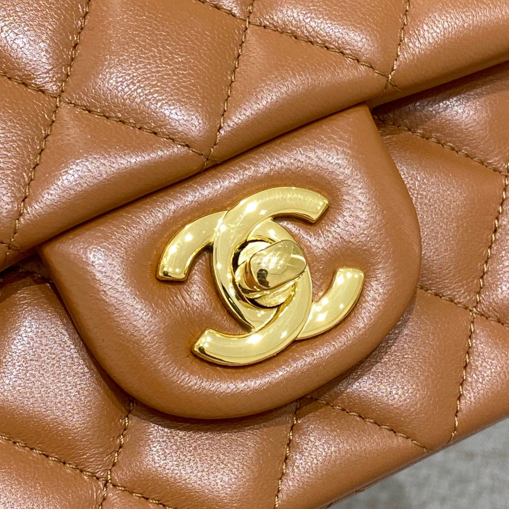 CHANEL FLAP BAG 20CM CARAMEL LAMBSKIN GOLD HARDWARE