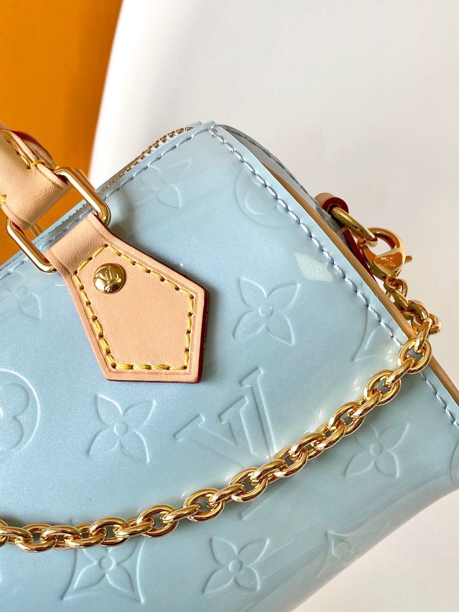 LOUIS VUITTON NANO SPEEDY 16 IN PASTEL MONOGRAM VERNIS GOLD HARDWARE