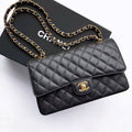 CHANEL FLAP BAG 25 IN BLACK CAVIAR LEATHER GOLD HARDWARE