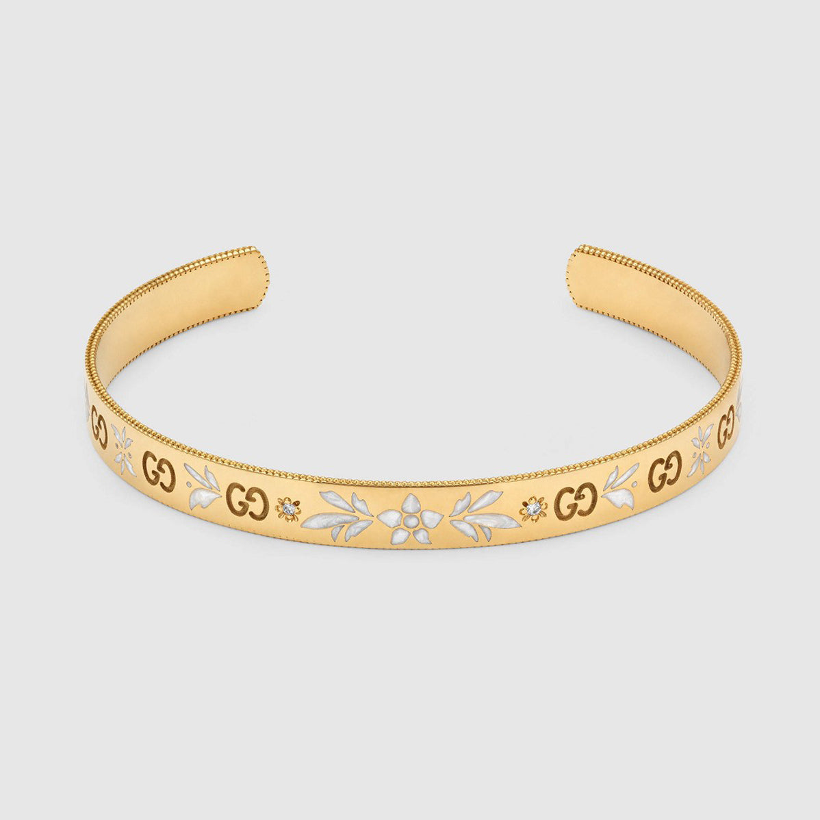 18K Double Gucci Icon Blossom Enamel Bangle Bracelet