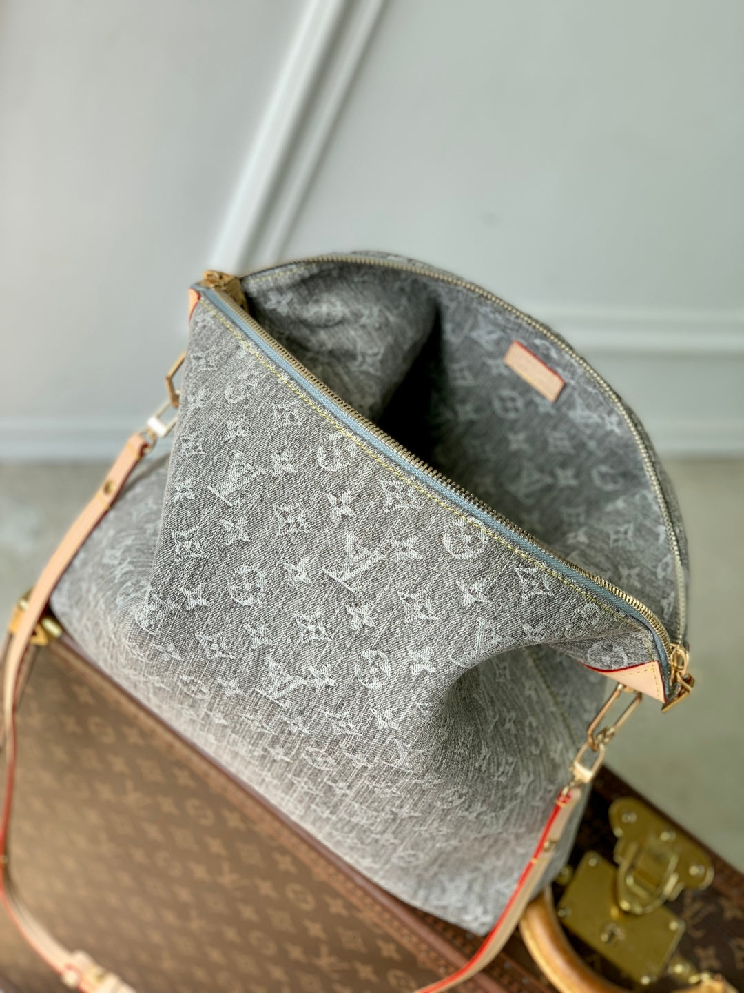 LOUIS VUITTON COUSSIN HOBO MM 38 IN GREY MONOGRAM DENIM