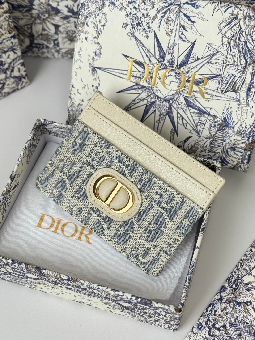 DIOR 25S 30 MONTAIGNE CARD HOLDER 10 IN IVORY OBLIQUE JACQUARD CANVAS