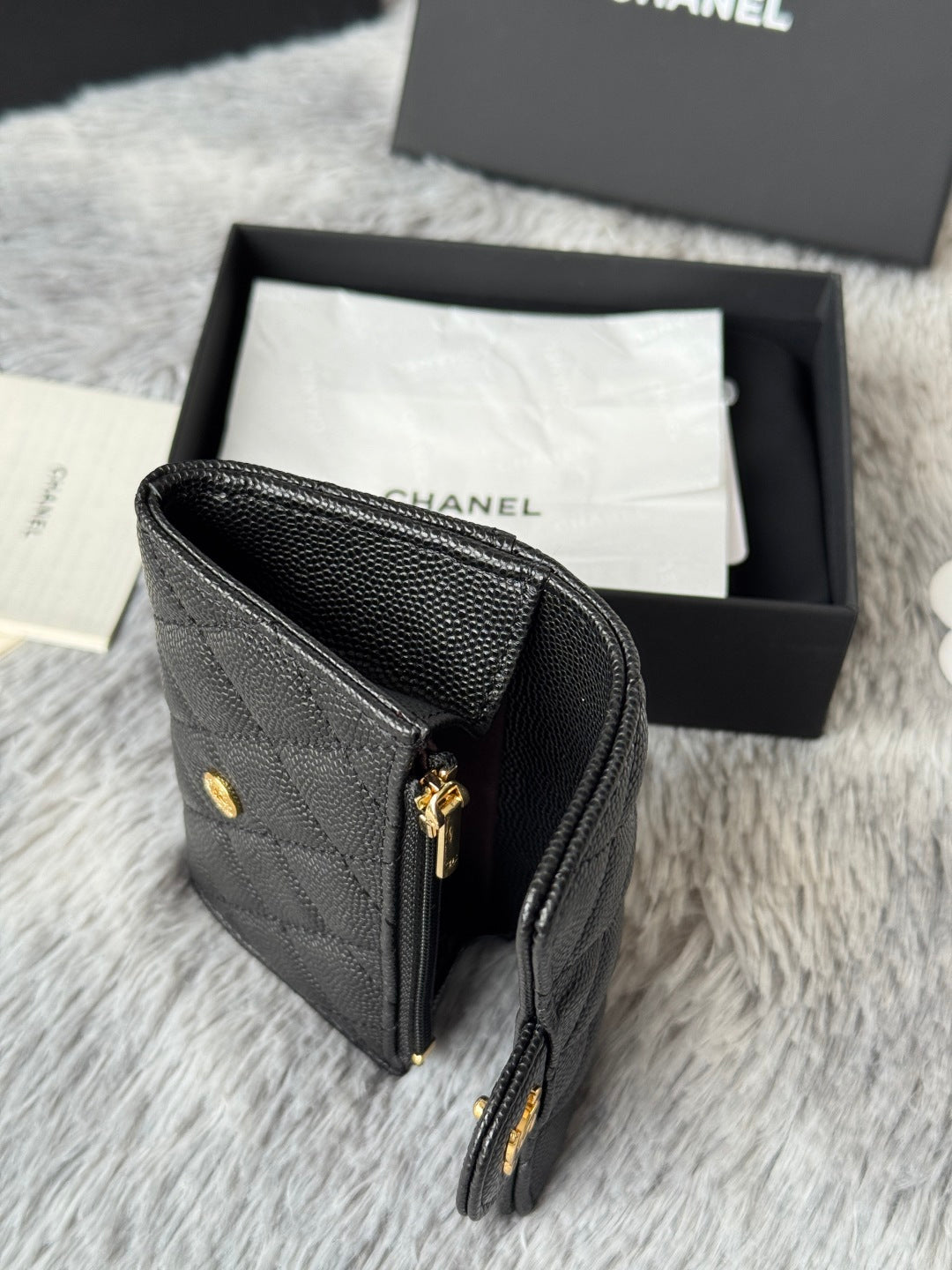 CHANEL 25S CLASSIC FLAP CARD HOLDER 11 IN BLACK CAVIAR GOLD HARDWARE