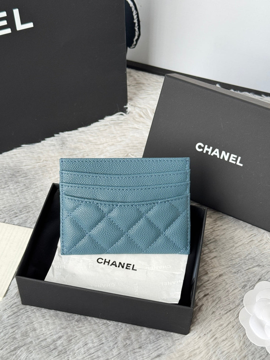 CHANEL 25S CARD HOLDER 11 IN SLATE BLUE CAVIAR GOLD HARDWARE