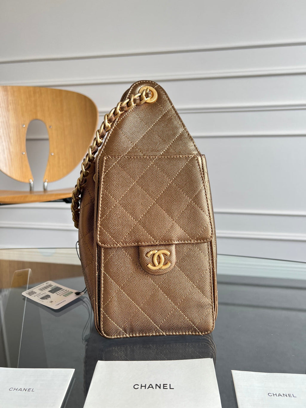 CHANEL 25S HOBO BAG 30 IN METALLIC BROWN CAVIAR WITH GOLD HARDWARE