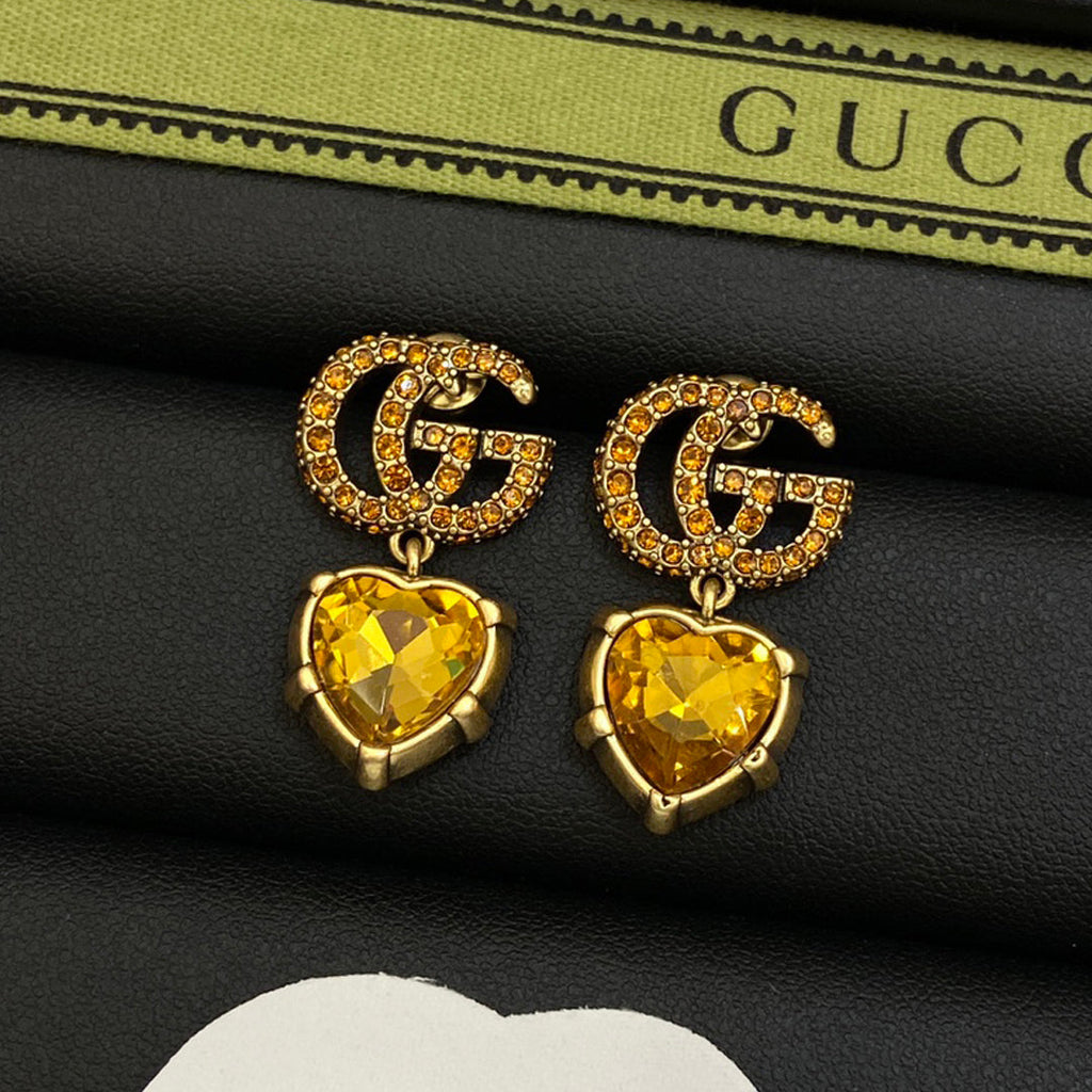 18K Double Gucci Yellow Crystal Earrings