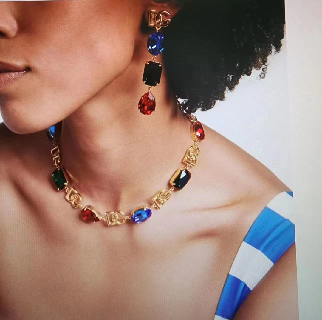 18K DG Crystals Choker Necklace