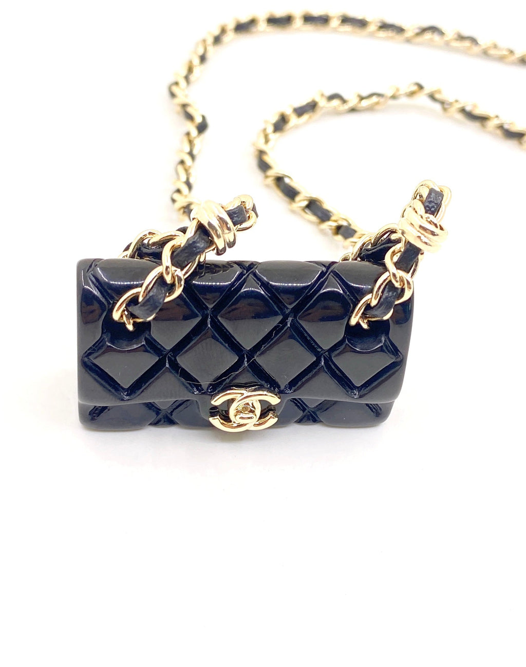 18K  Chanel Black Bag Pendant Necklace