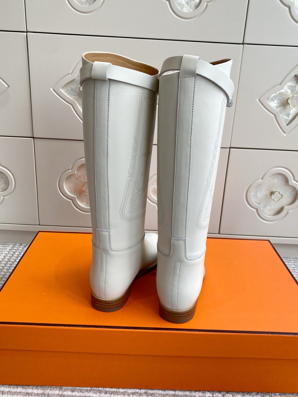 HERMES 25S JUMPING BOOTS IN WHITE LAMBSKIN WITH SILVER HARDWARE