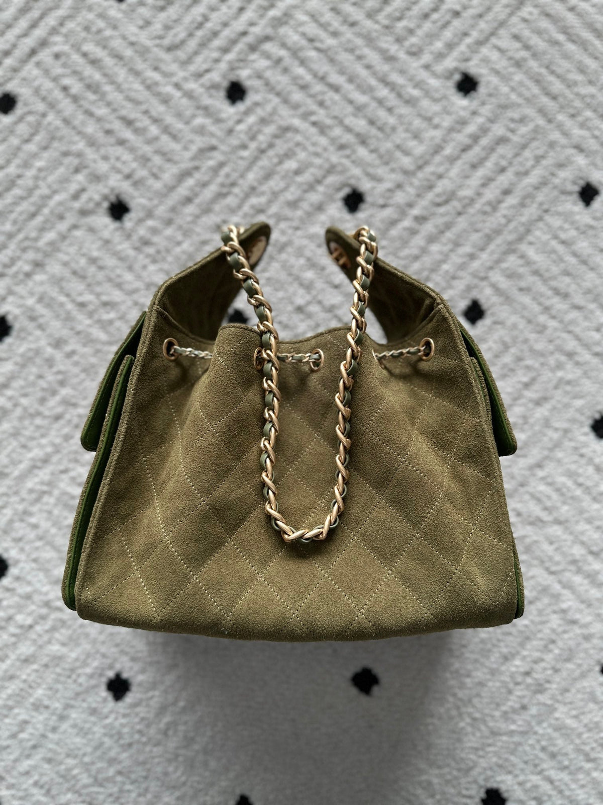 CHANEL 25S HOBO BAG 30 IN MOSS GREEN SUEDE WITH GOLD HARDWARE
