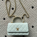 CHANEL 25S CLASSIC WALLET ON CHAIN 19 IN MINT GREEN PASTEL LAMBSKIN WITH GOLD HARDWARE
