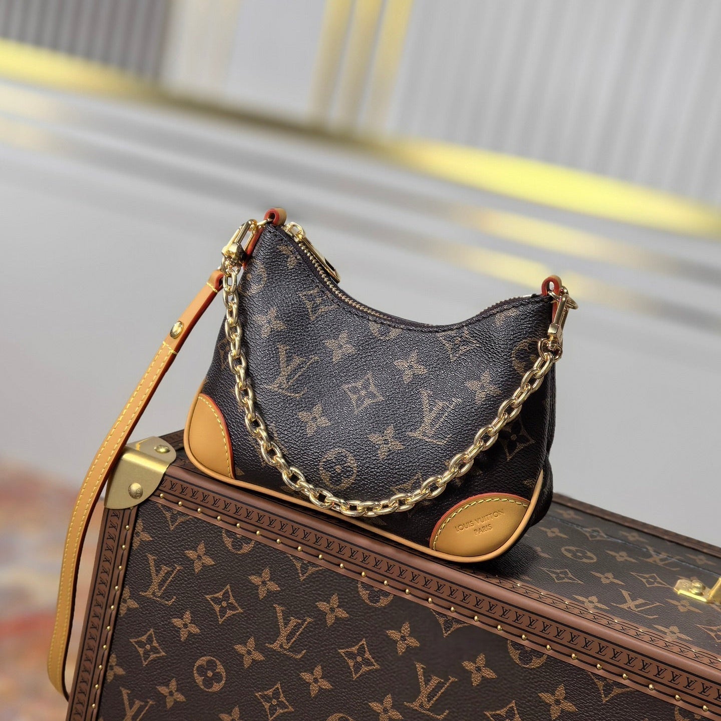 LOUIS VUITTON LV 25S BOULOGNE 20 IN DARK BROWN MONOGRAM CANVAS GOLD HARDWARE