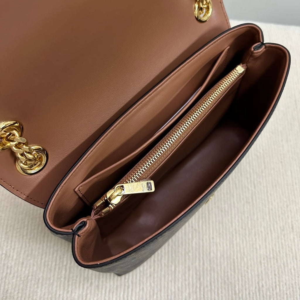 CELINE MEDIUM VICTOIRE BAG 25 IN BLACK TRIOMPHE CANVAS GOLD HARDWARE
