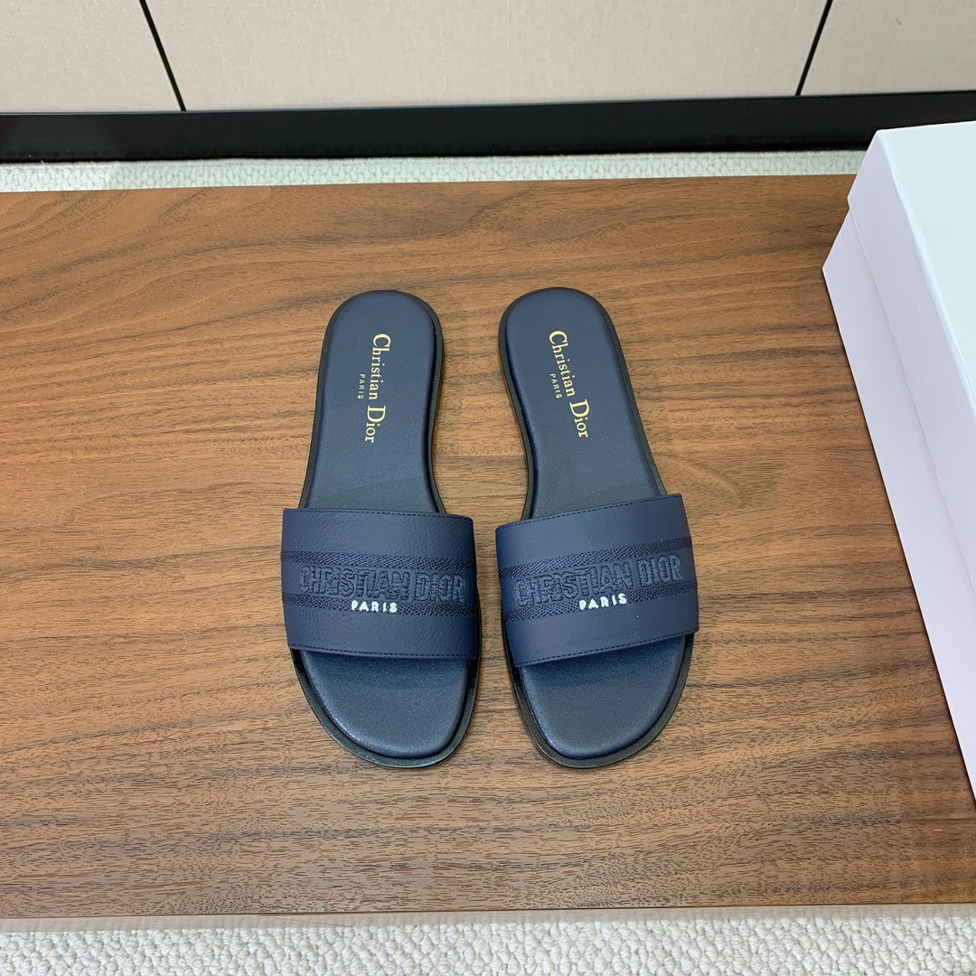 DIOR 25S DWAY SLIDE IN DEEP NAVY BLUE CALFSKIN