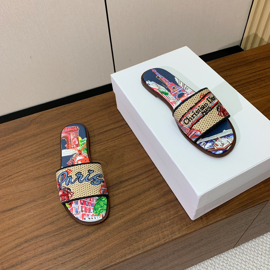 DIOR 25S DWAY SLIDE IN MULTICOLOR CALFSKIN AND FABRIC STYLE 4