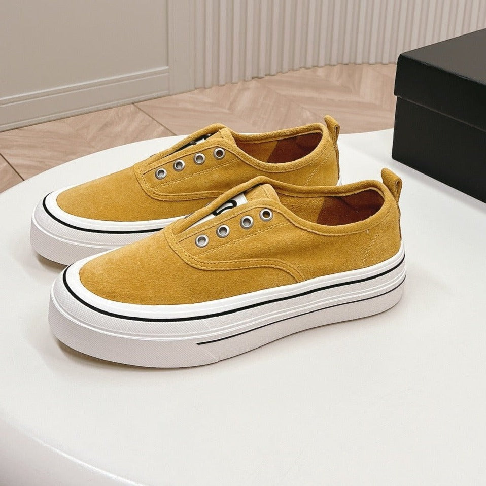CHANEL Double C Platform Biscuit Shoes Fabric Amber Yellow