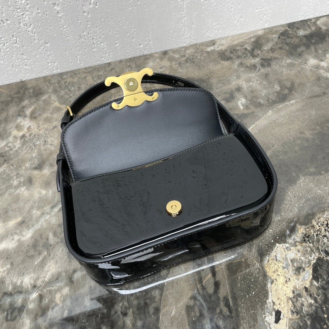 CELINE SHOULDER 20 BAG TERENCE IN BLACK PATENT CALFSKIN