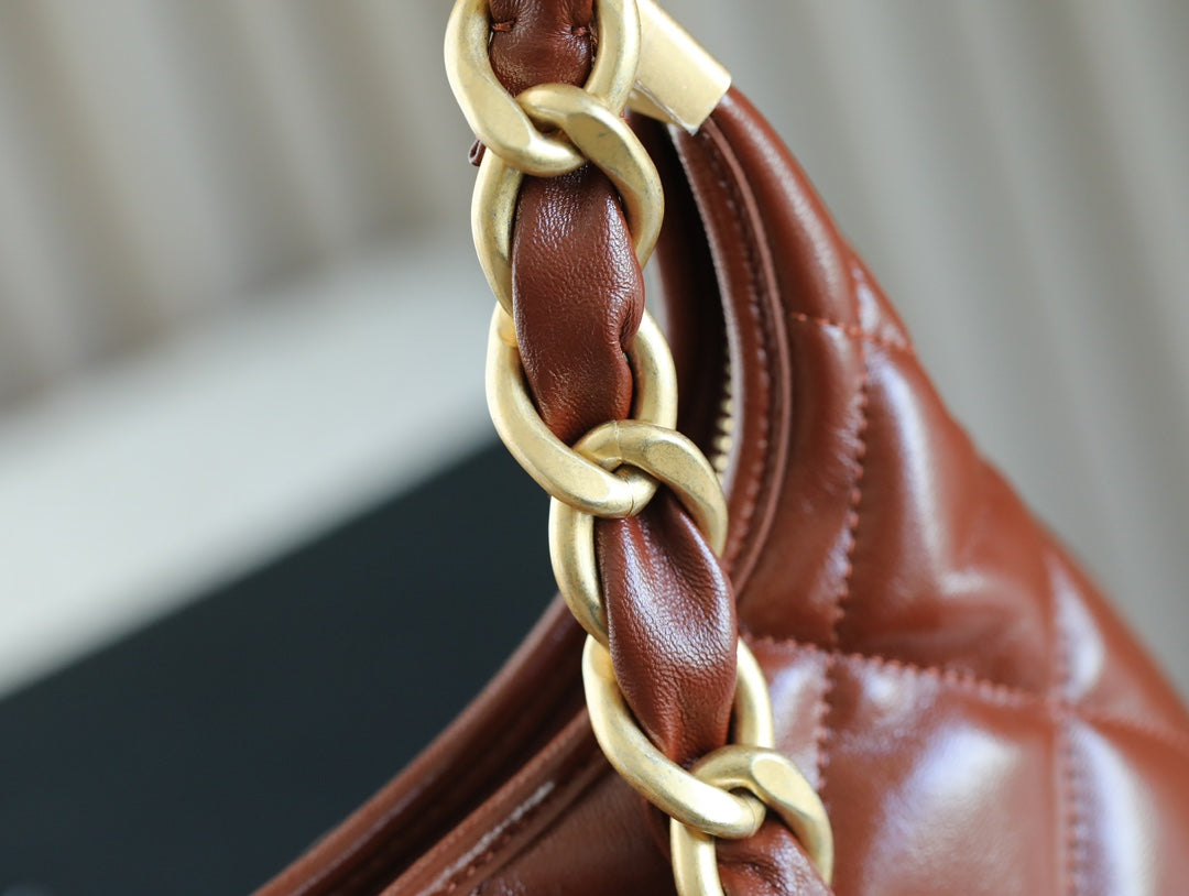 CHANEL 25S HOBO BAG 32 CM IN BROWN LAMBSKIN WITH GOLD HARDWARE