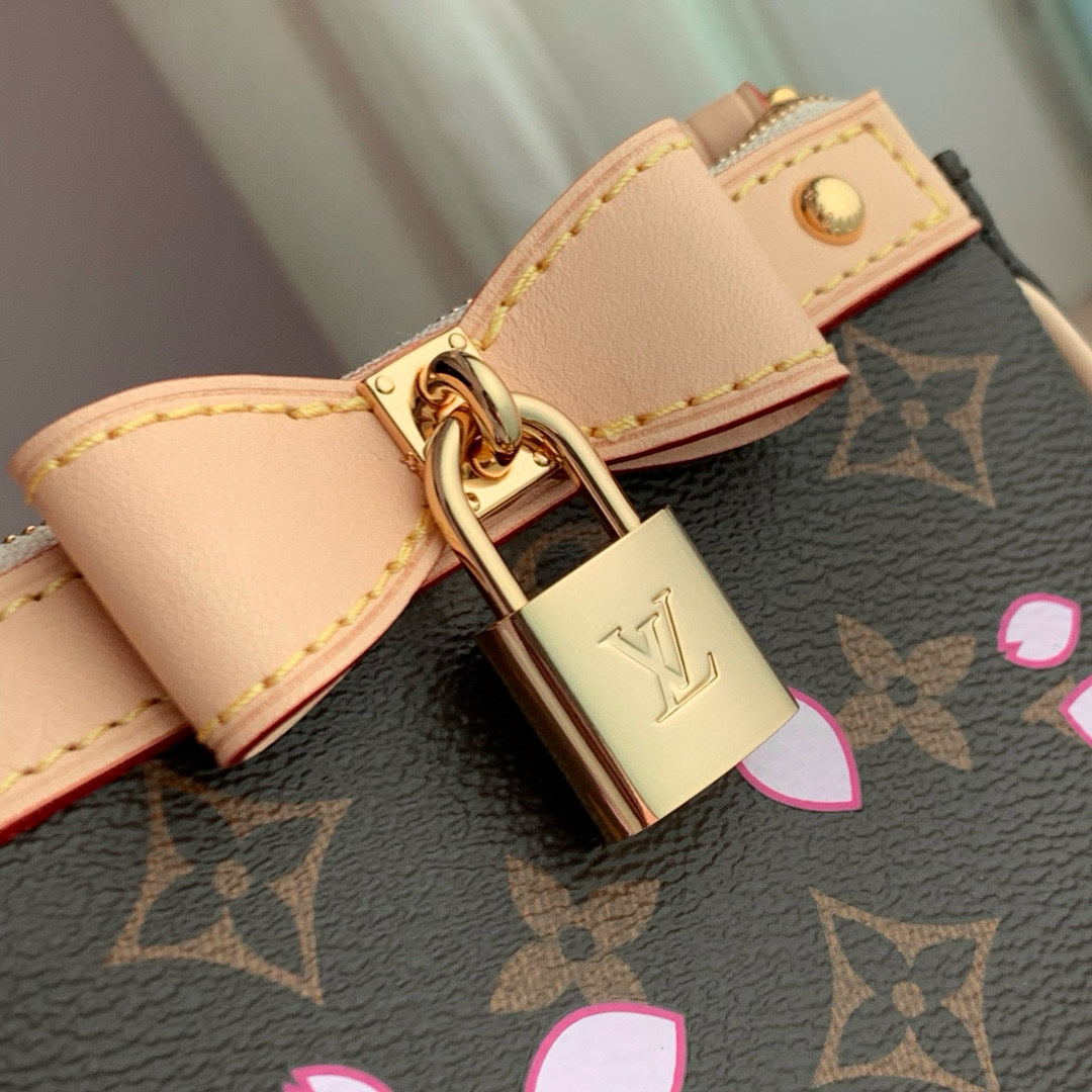 LOUIS VUITTON POCHETTE ACCESSOIRES 22 IN BROWN MONOGRAM CANVAS CHERRY BLOSSOM