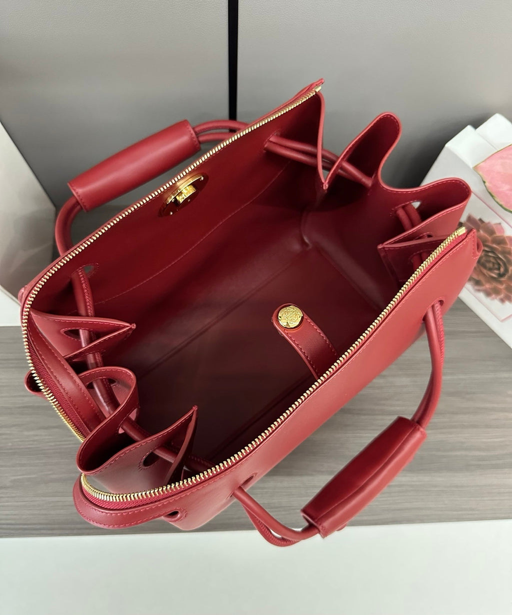 LOEWE 25S MADRID BAG 28 IN CHERRY RED CALFSKIN GOLD HARDWARE
