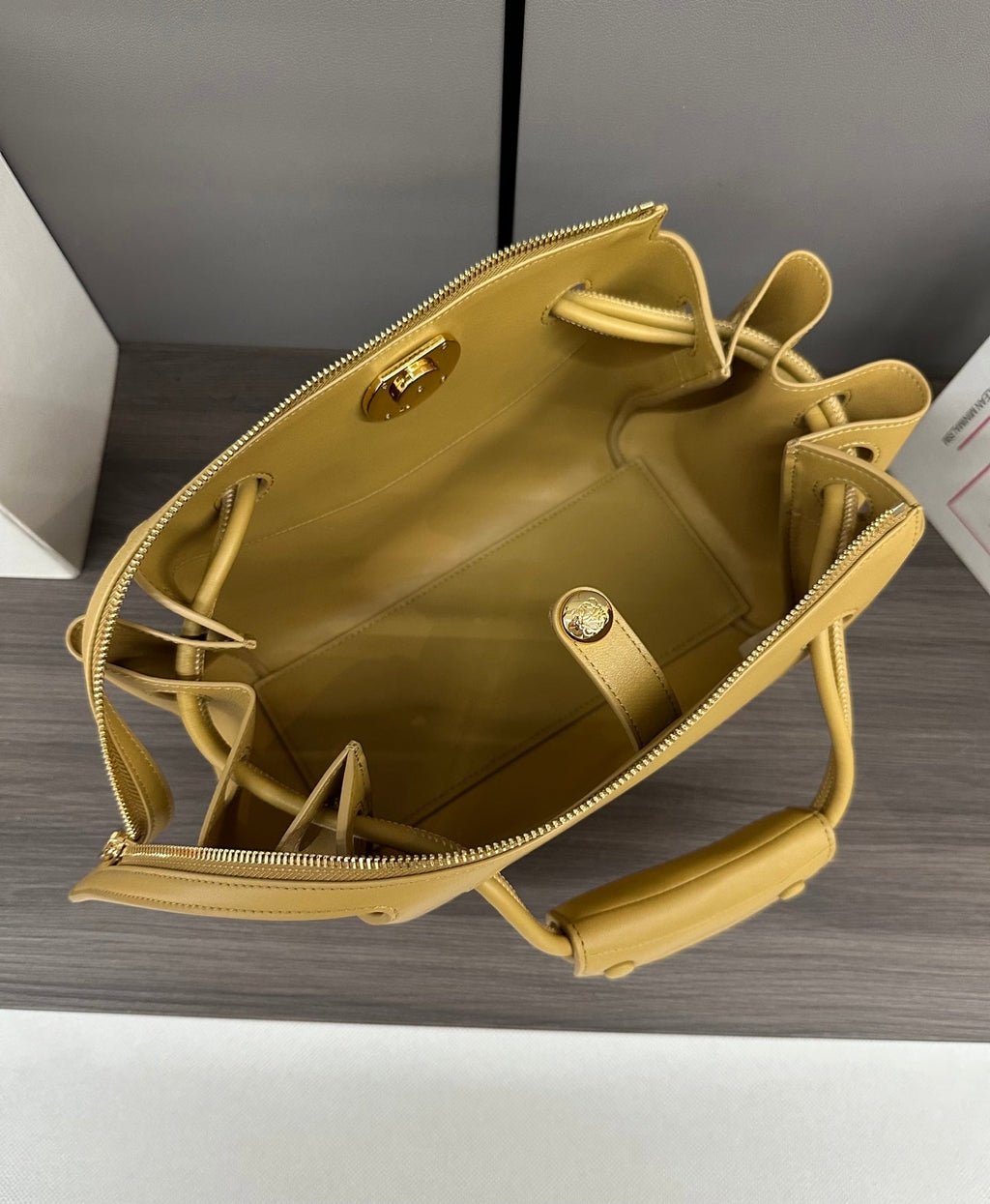 LOEWE 25S MEDIUM MADRID BAG 23 IN SAND YELLOW CALFSKIN GOLD HARDWARE