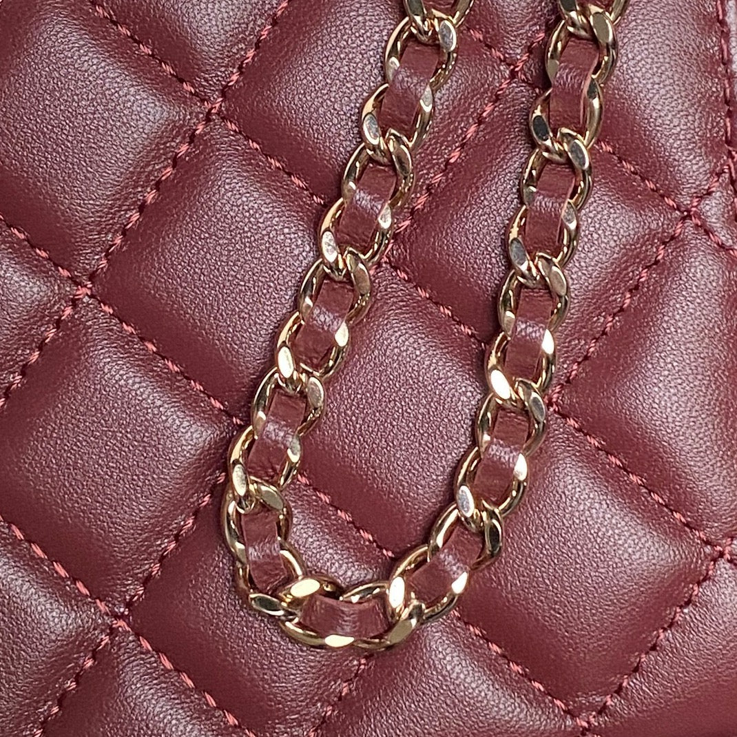 CHANEL 25S VANITY BAG 17 IN DARK RED LAMBSKIN WITH GOLD HARDWARE