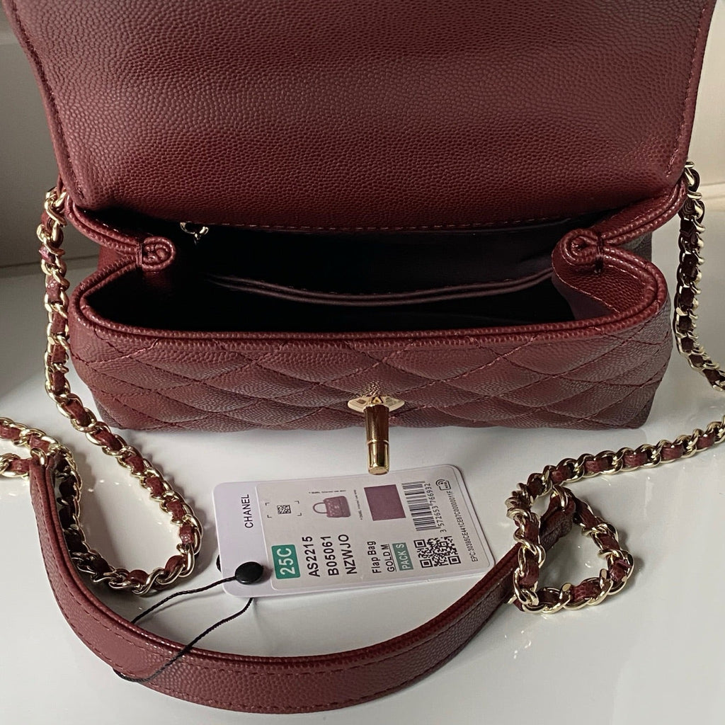 CHANEL 25S COCO HANDLE FLAP BAG 19 IN DARK RED CAVIAR