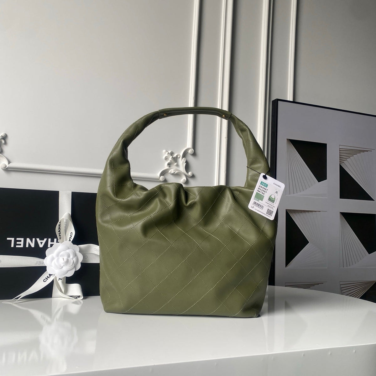 CHANEL 25S HOBO BAG 45 IN DARK GREEN LAMBSKIN